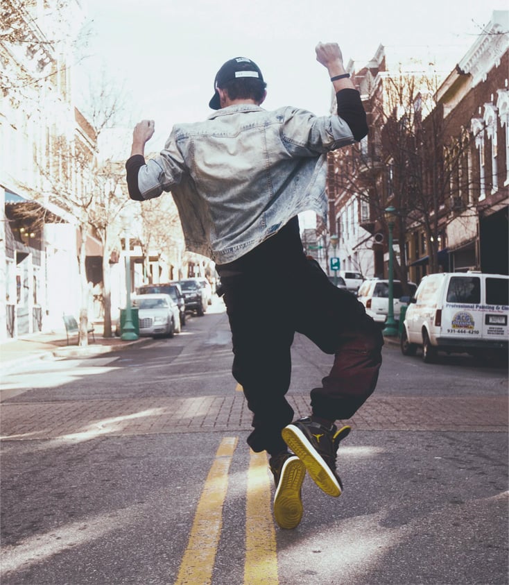 Jumping person from happiness